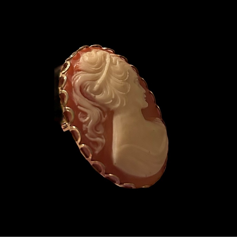 Vintage Gold Tone Resin Cameo Brooch. Victorian Inspired. - Picture 2 of 7